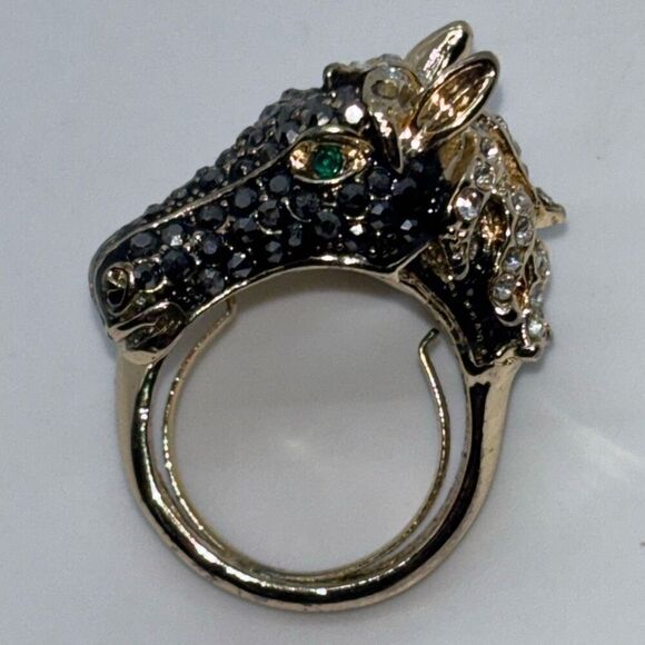 Vtg OPC CN wrap horse ring black stones Sz 8.5 gold 3D equestrian - Picture 7 of 10